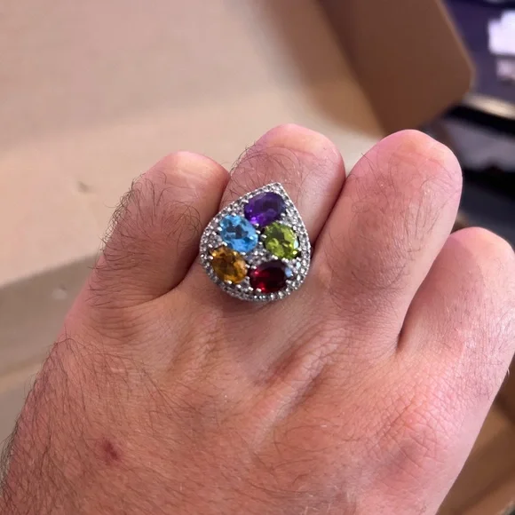 Multi-Color Gemstone Sterling Silver Ring - Picture 1 of 3